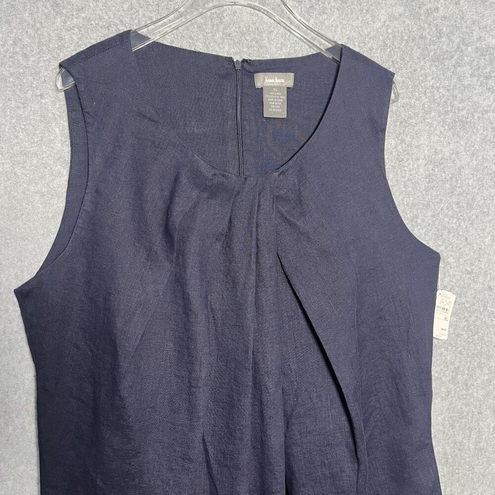 Neiman Marcus Womens XL Navy 100% Linen Shift Dress Sleeveless Pleated NWT - Picture 4 of 5